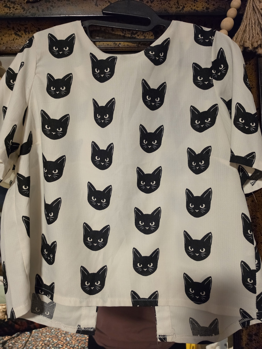 Moon Collection Cream Top with Black Cat Faces